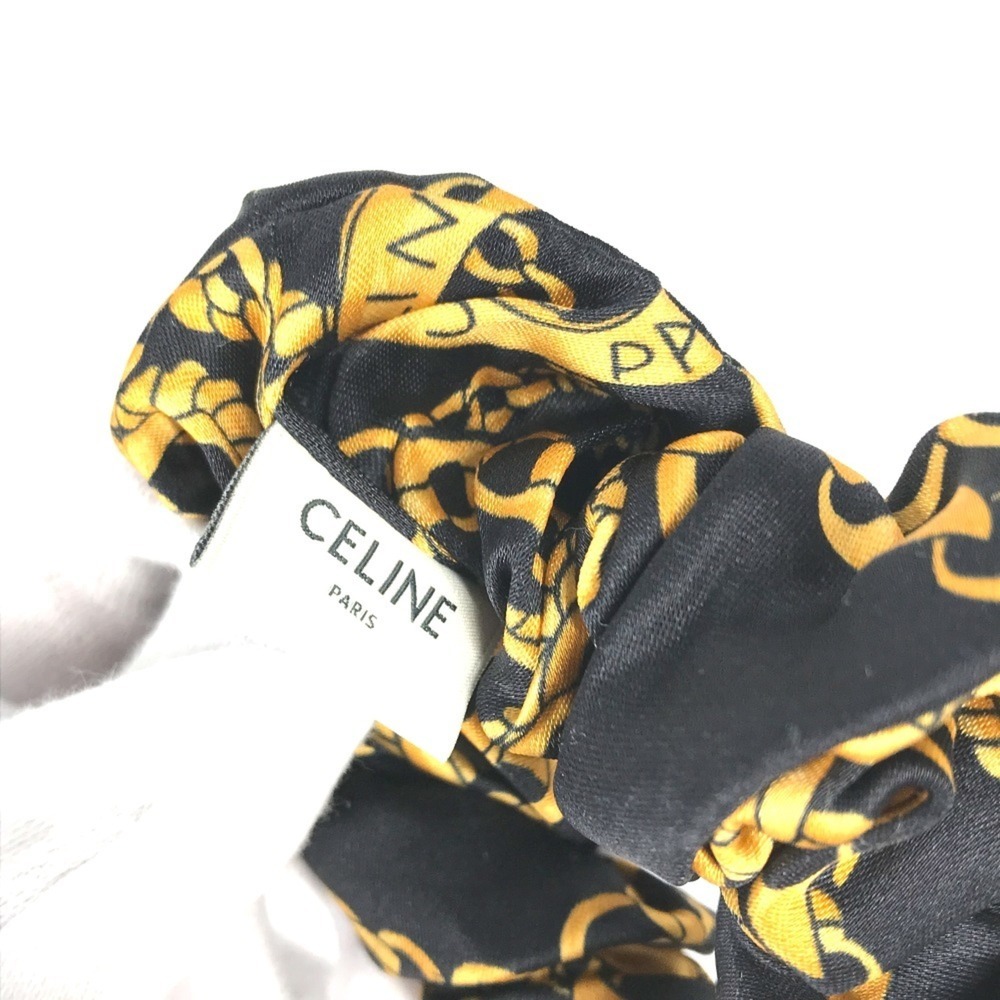 CELINE Triomphe Chain Hair Accessory, Silk Scrunchie, Women's, Black - Picture 7 of 7